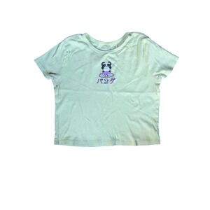 Mighty Fine Panda Mushroom Graphic Crop Tee Mint Green Japanese Text Size Medium